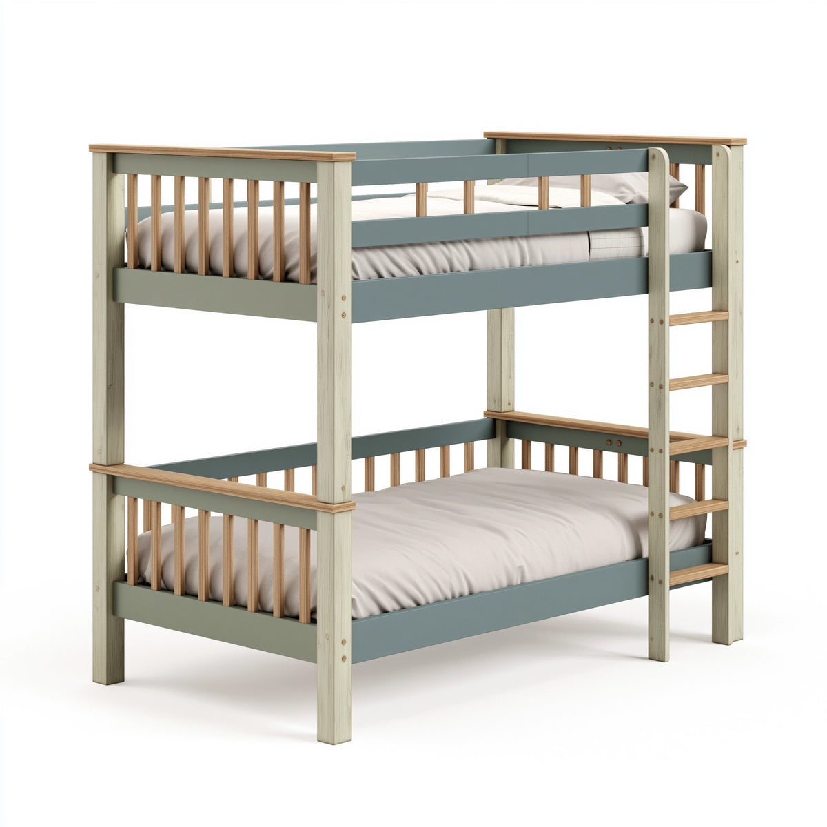 Lit superposé 198 x 98 x 160 cm en bois vert gris et naturel avec échelle style scandinave