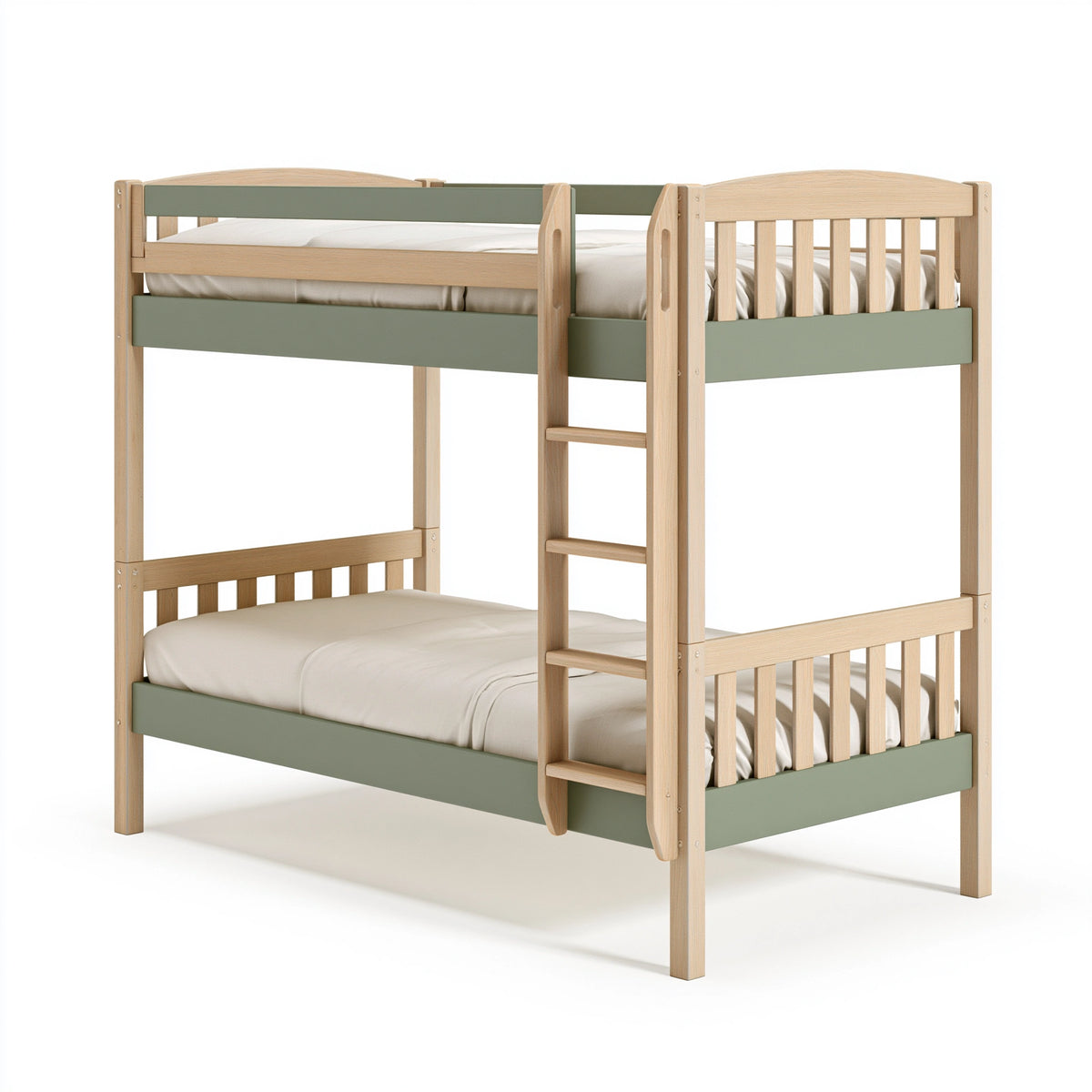 Lit superposé 90 x 200 cm en bois naturel et vert avec échelle