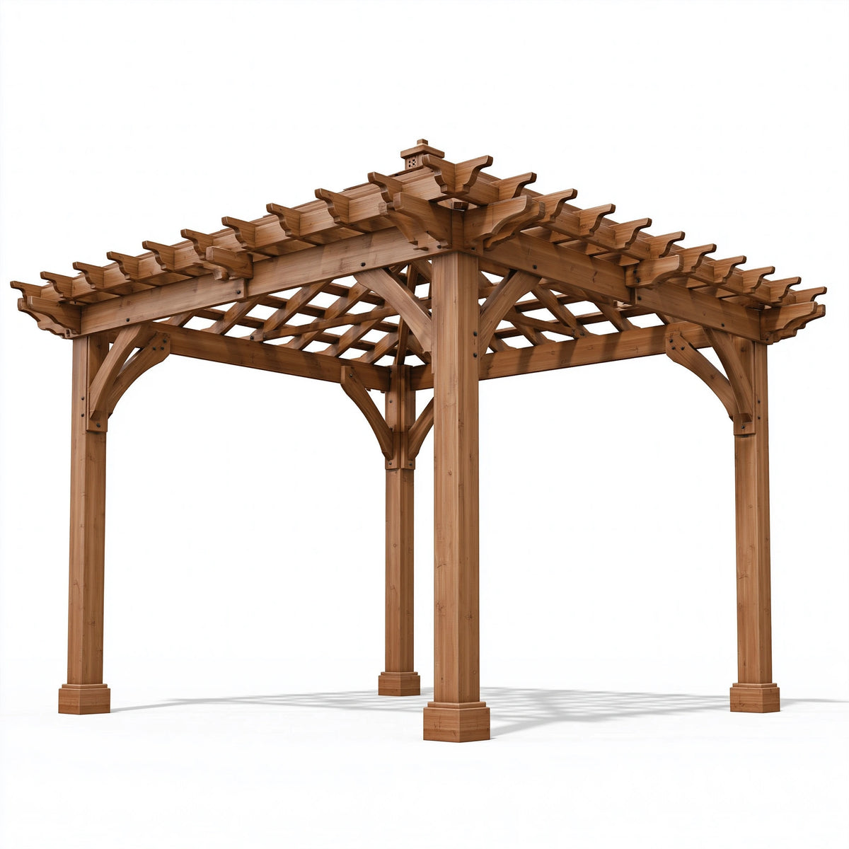 Pergola de jardin 400 x 300 x 280 cm en bois marron à toit ajouré style asiatique