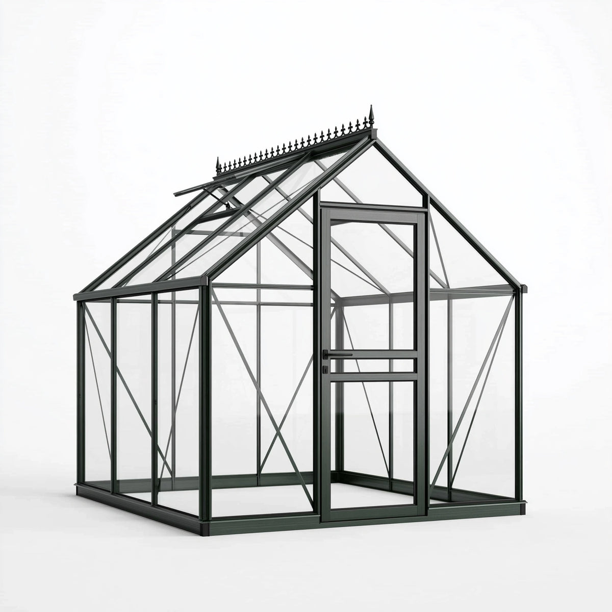 Serre de jardin 300 x 200 x 250 cm en aluminium noir et panneaux transparents style victorien