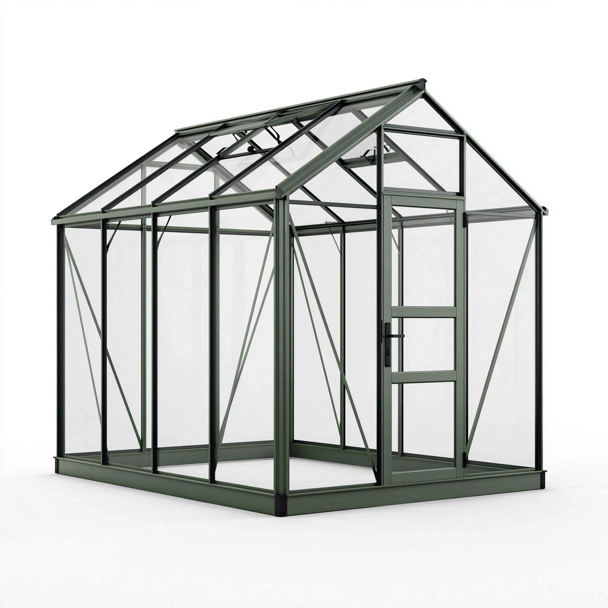 Serre de jardin 190 x 190 x 195 cm en aluminium vert foncé avec panneaux transparents et porte battante