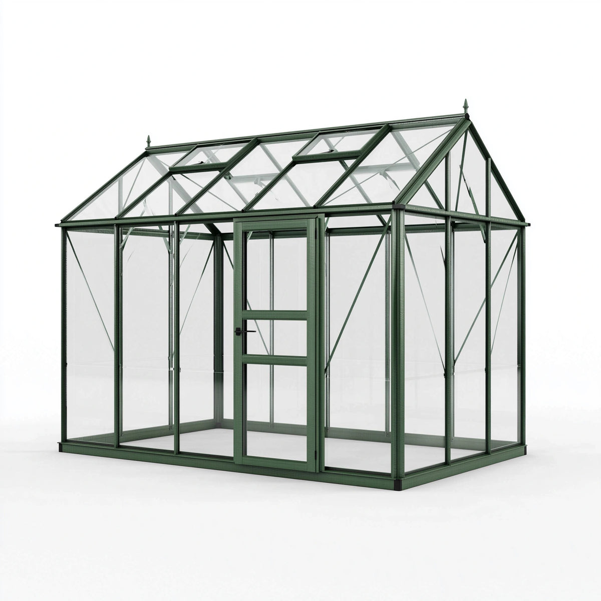 Serre de jardin 300 x 240 x 260 cm en aluminium vert avec panneaux transparents et lucarnes ouvrantes