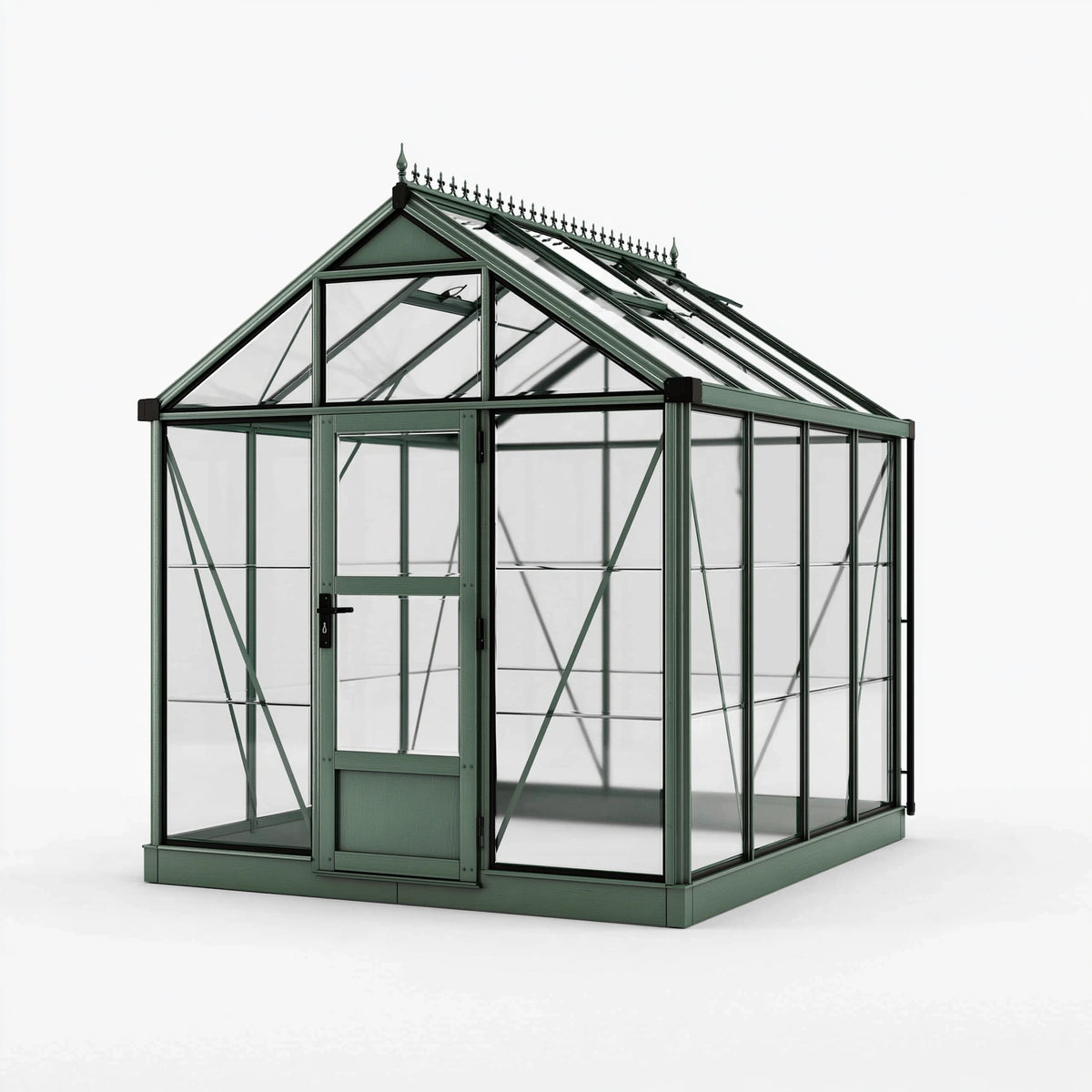 Serre de jardin 250 x 190 x 250 cm en métal vert avec vitrage transparent style victorien