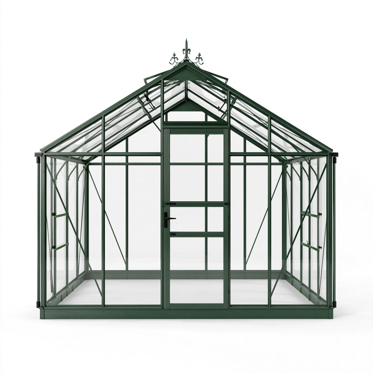 Serre de jardin 300 x 236 x 270 cm en aluminium vert et verre style victorien