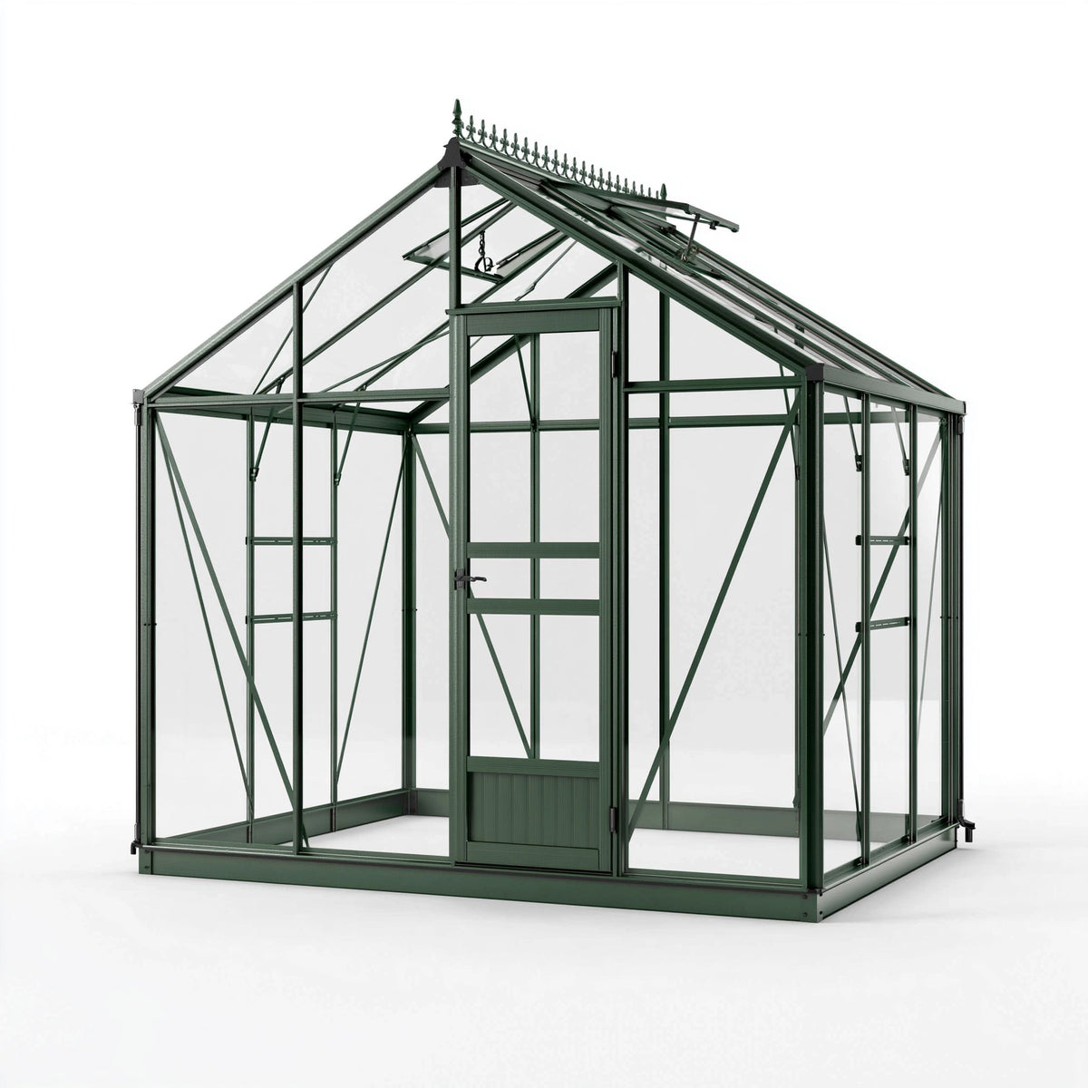 Serre de jardin 190 x 190 x 250 cm en aluminium vert avec panneaux transparents style victorien