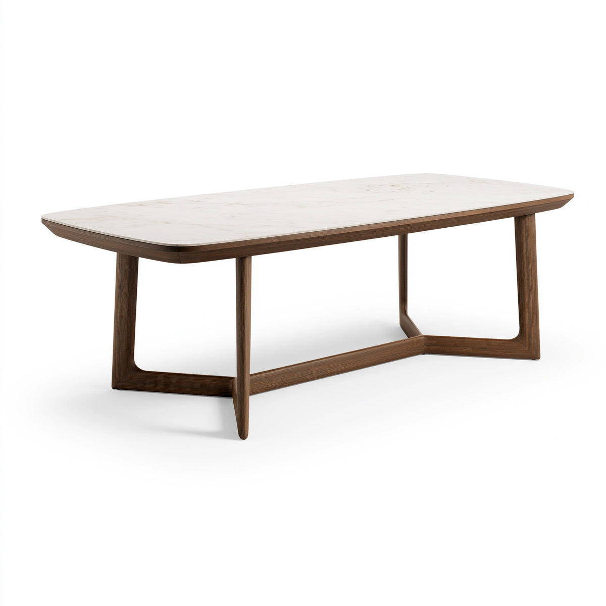 Table de salle à manger 180 x 90 cm bois brun et plateau effet marbre blanc style contemporain