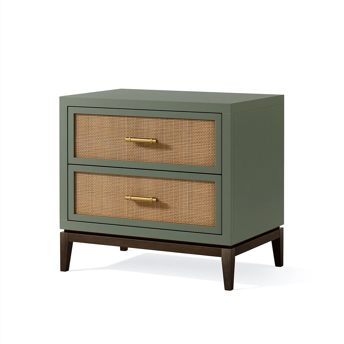 Table de chevet 55 x 40 x 60 cm en bois vert avec cannage 2 tiroirs style naturel