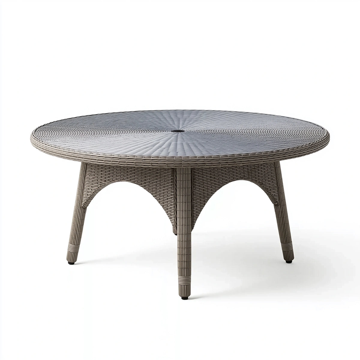Table de jardin ronde diamètre 120 cm hauteur 75 cm en résine tressée grise style contemporain