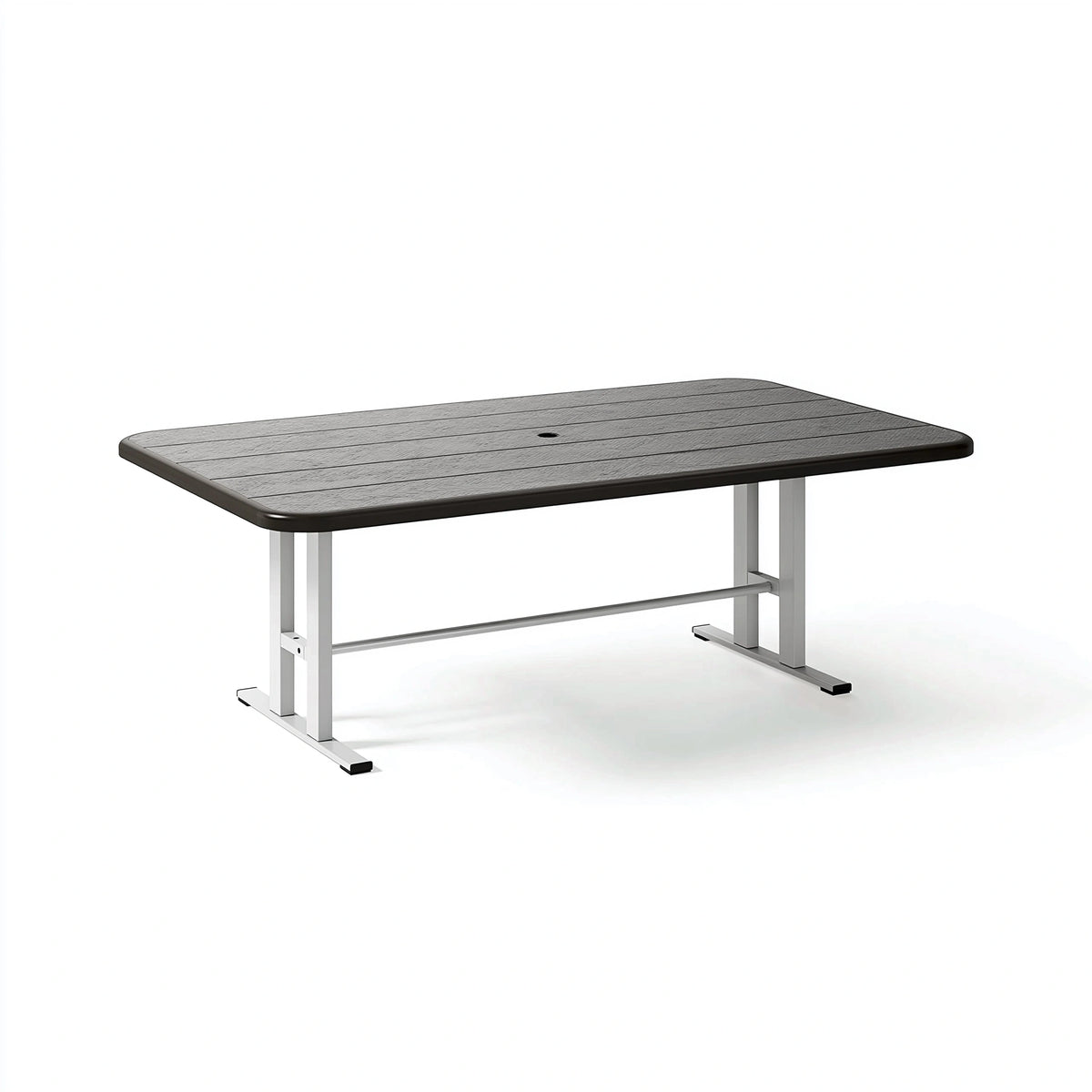 Table de jardin 160 x 90 x 75 cm en aluminium et plastique noir gris - Rectangulaire avec trou de parasol
