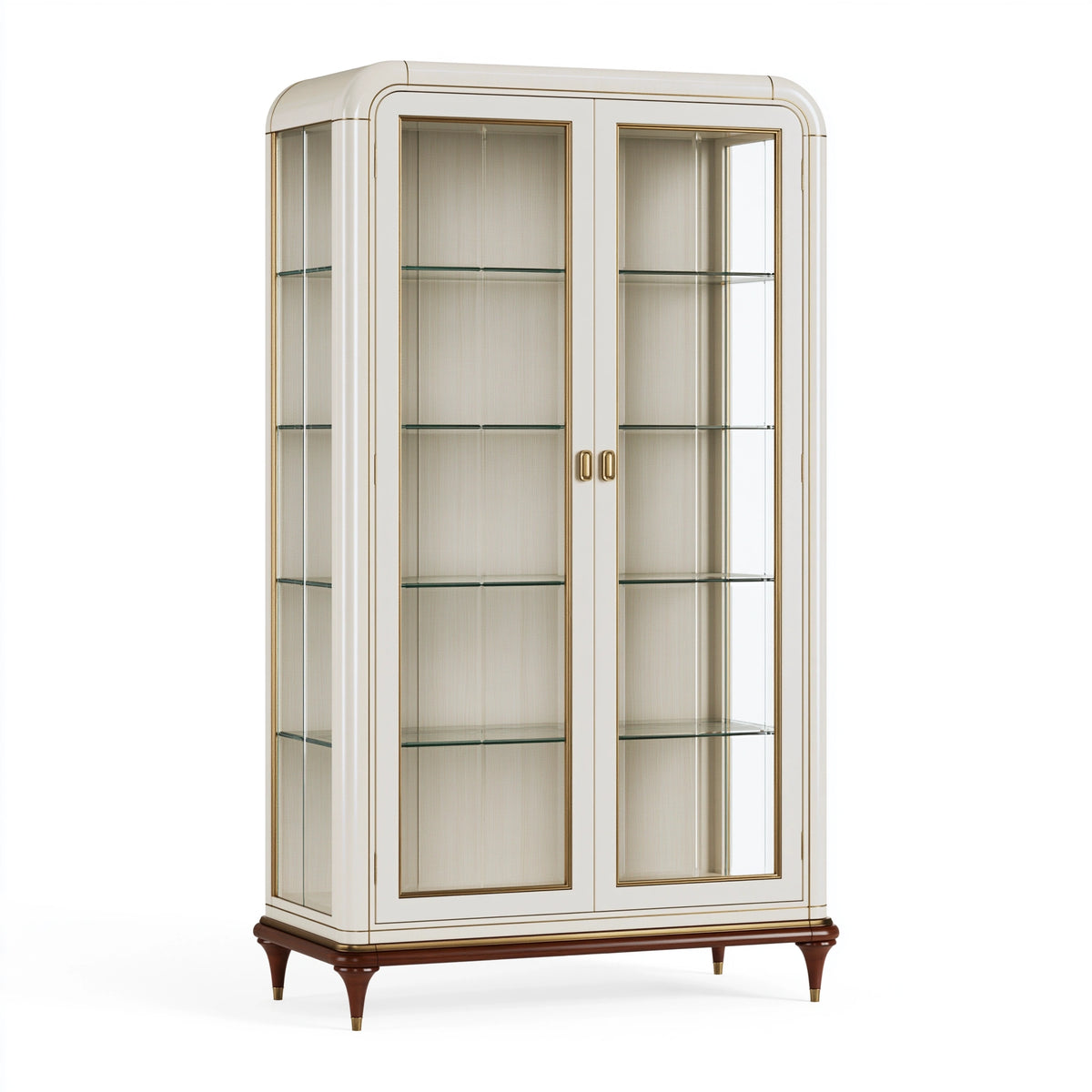 Vitrine 120 x 45 x 190 cm en bois et verre blanc crème style classique avec rangement