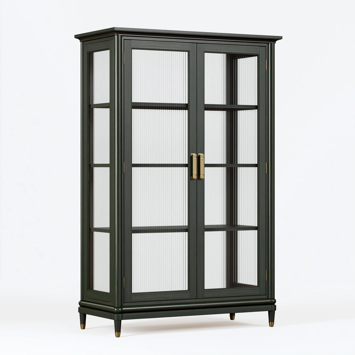 Vitrine 100 x 45 x 190 cm en bois et verre vert foncé à 2 portes style classique